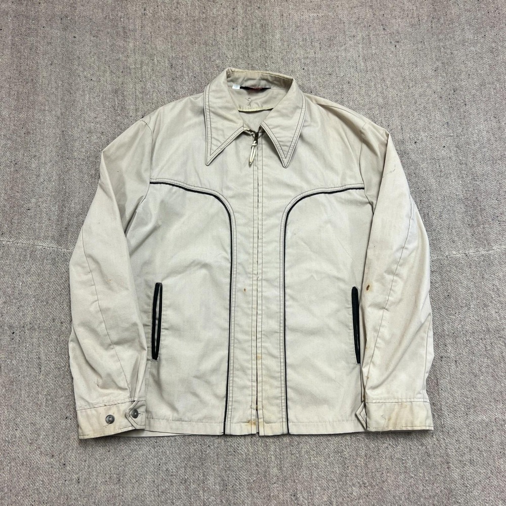 Vintage Lakeforest Harrington Jacket Mens Large Beige 1970s Zip Up